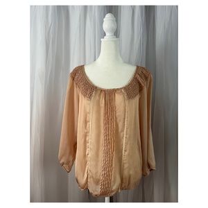 Lov Posh Champagne Peachy Blush Long Sleeve Blouse / Size Medium